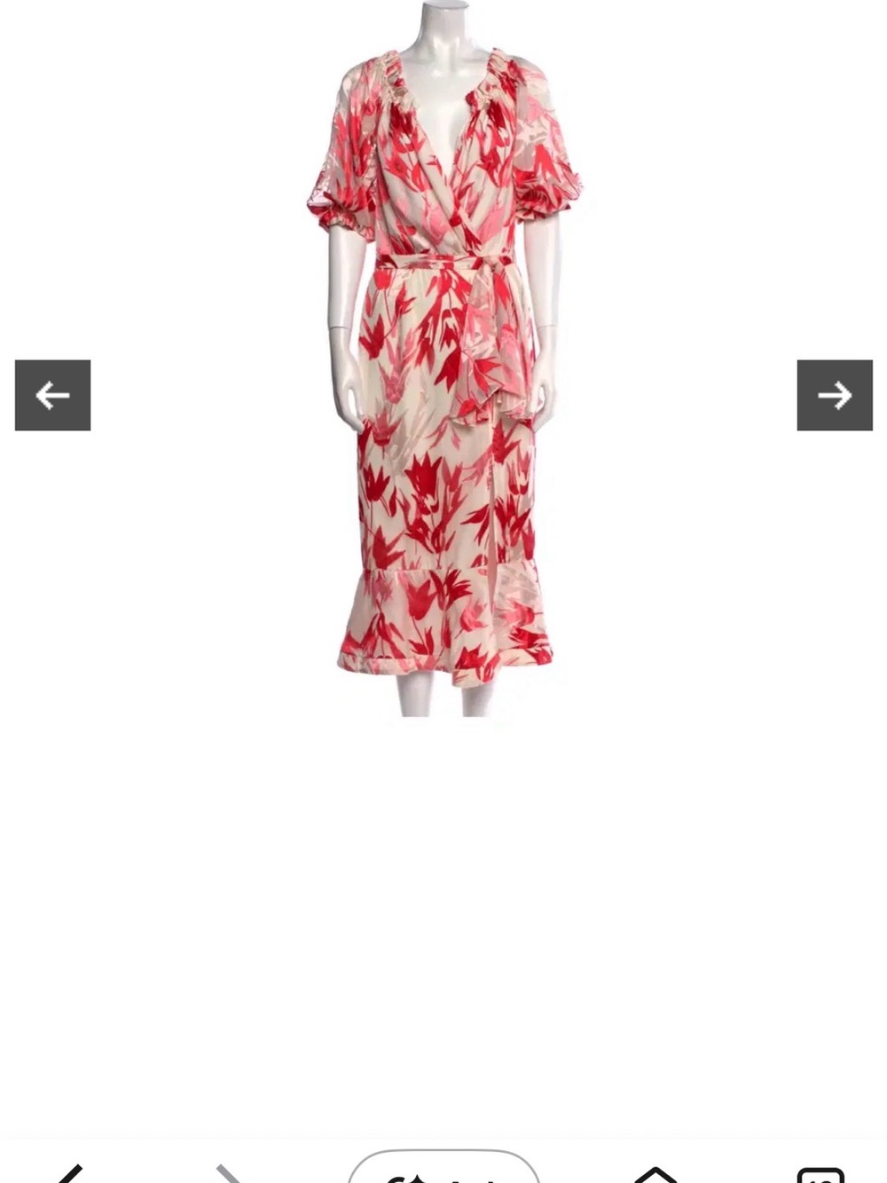 🔥SALONI Red Floral Wrap Midi Dress - Women US 6